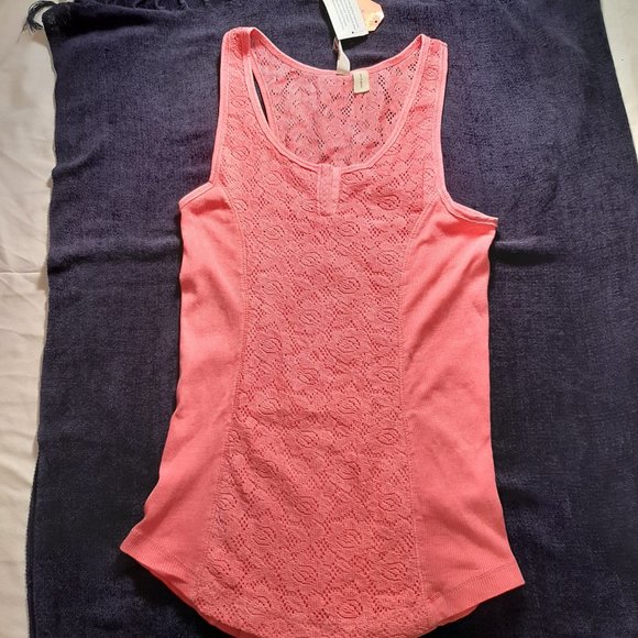Mudd Lace Henley Tank - Juniors Coral (M) - Picture 2 of 11